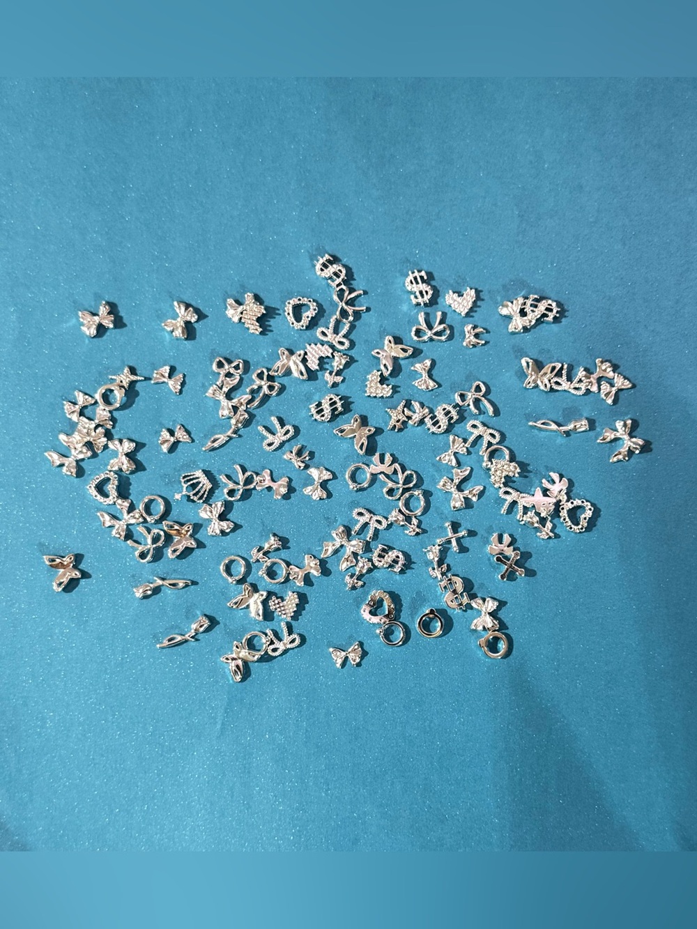 100 Silver Tone Mixed Charm/Nail Charm Pack - Assorted Small Charms
